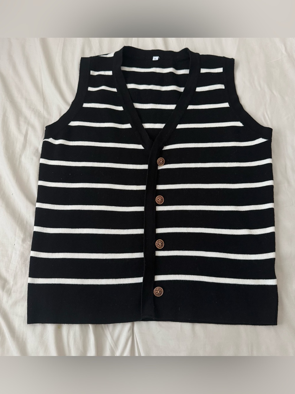 Black & White Striped Button-Front Sweater Vest size L